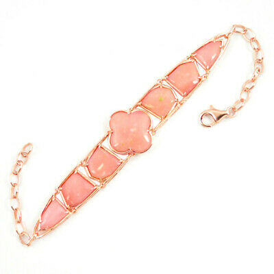 Natural Pink Opal 925 Sterling Silver 14k Rose Gold Bracelet Jewelry C13932