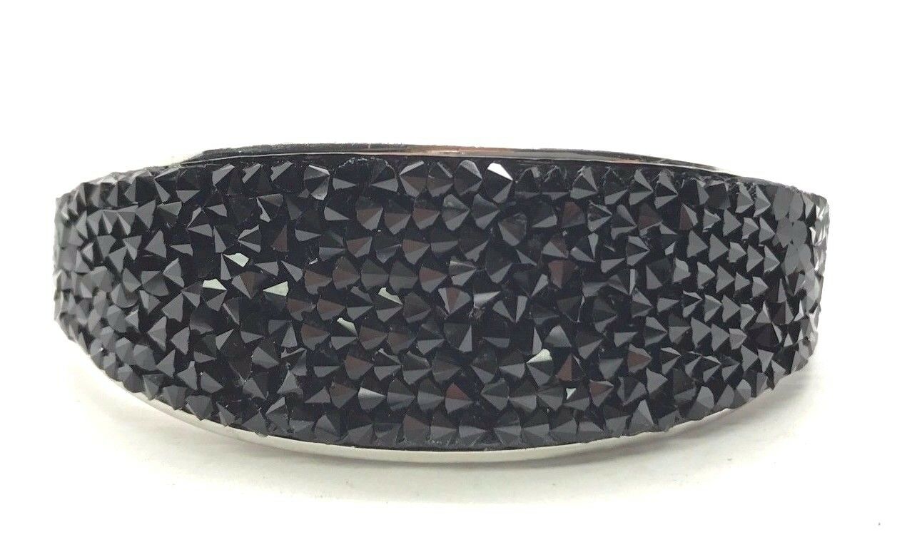 Sterling Silver 925 Black Onyx Cluster Spikes Edgy Wide Cuff Bangle Bracelet