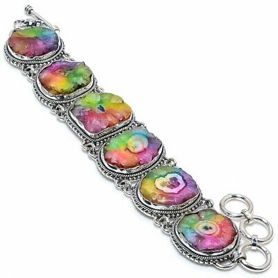Rainbow Solar Druzy Gemstone Handmade 925 Silver Jewelry Bracelet 7"-8"