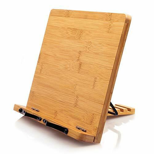 Bamboo Book Stand Cookbook Holder Desk Reading With 5 Adjustable Height Folda...